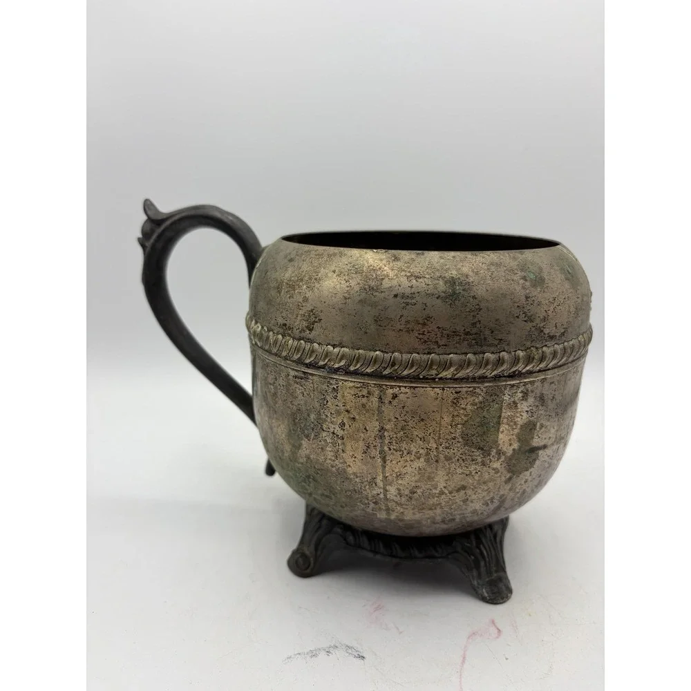 Vintage Silverplate Urn Cup Footed Single Handle‎ Rustic Patina 6.5